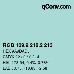 Color code: RGB 169.9 218.2 213 | qconv.com