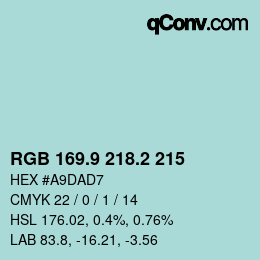 カラーコード: RGB 169.9 218.2 215 | qconv.com
