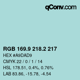 Color code: RGB 169.9 218.2 217 | qconv.com