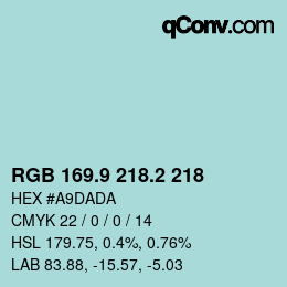 カラーコード: RGB 169.9 218.2 218 | qconv.com