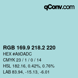 Color code: RGB 169.9 218.2 220 | qconv.com