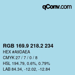 カラーコード: RGB 169.9 218.2 234 | qconv.com
