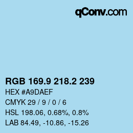Color code: RGB 169.9 218.2 239 | qconv.com