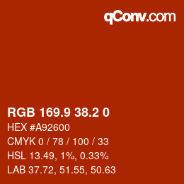 Color code: RGB 169.9 38.2 0 | qconv.com