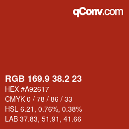 カラーコード: RGB 169.9 38.2 23 | qconv.com