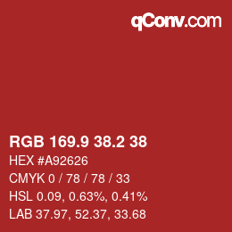 Color code: RGB 169.9 38.2 38 | qconv.com