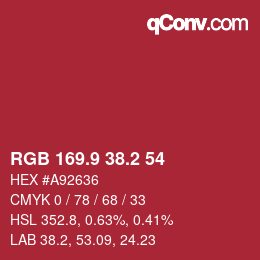カラーコード: RGB 169.9 38.2 54 | qconv.com