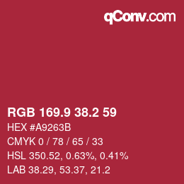 カラーコード: RGB 169.9 38.2 59 | qconv.com