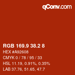 Color code: RGB 169.9 38.2 8 | qconv.com
