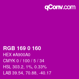Color code: RGB 169 0 160 | qconv.com