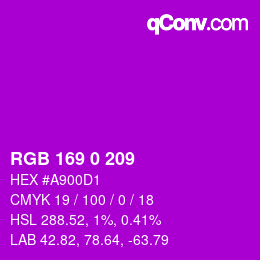颜色代码: RGB 169 0 209 | qconv.com