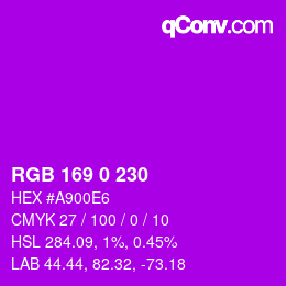 颜色代码: RGB 169 0 230 | qconv.com