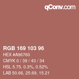 カラーコード: RGB 169 103 96 | qconv.com