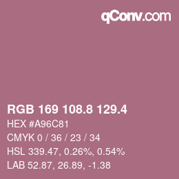 カラーコード: RGB 169 108.8 129.4 | qconv.com