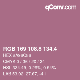 カラーコード: RGB 169 108.8 134.4 | qconv.com