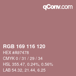 カラーコード: RGB 169 116 120 | qconv.com