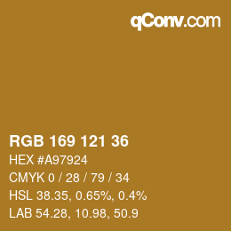 Color code: RGB 169 121 36 | qconv.com