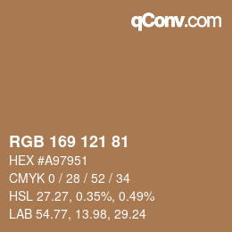 颜色代码: RGB 169 121 81 | qconv.com