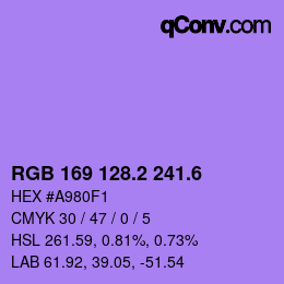 カラーコード: RGB 169 128.2 241.6 | qconv.com