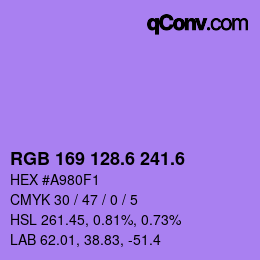 カラーコード: RGB 169 128.6 241.6 | qconv.com