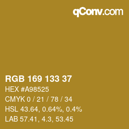 Color code: RGB 169 133 37 | qconv.com