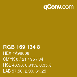 カラーコード: RGB 169 134 8 | qconv.com