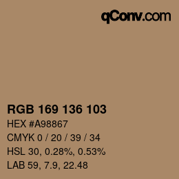 Color code: RGB 169 136 103 | qconv.com