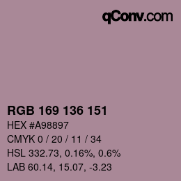 Color code: RGB 169 136 151 | qconv.com