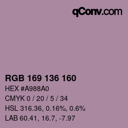 Color code: RGB 169 136 160 | qconv.com
