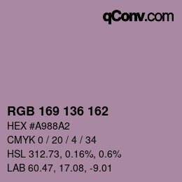 Farbcode: RGB 169 136 162 | qconv.com