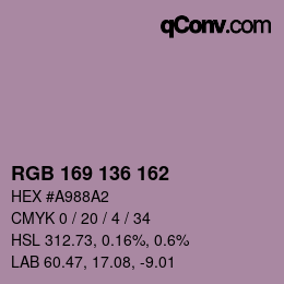 Color code: RGB 169 136 162 | qconv.com