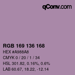 Color code: RGB 169 136 168 | qconv.com