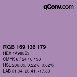 Color code: RGB 169 136 179 | qconv.com