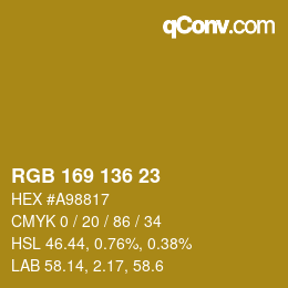 Color code: RGB 169 136 23 | qconv.com