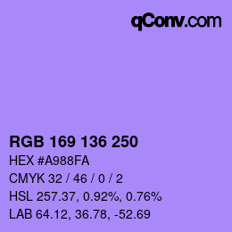Color code: RGB 169 136 250 | qconv.com