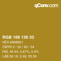 Color code: RGB 169 136 33 | qconv.com