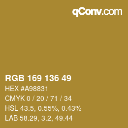 Color code: RGB 169 136 49 | qconv.com