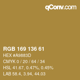 颜色代码: RGB 169 136 61 | qconv.com