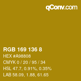 Farbcode: RGB 169 136 8 | qconv.com