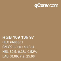 Color code: RGB 169 136 97 | qconv.com