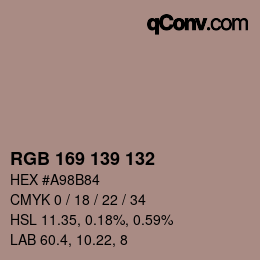 颜色代码: RGB 169 139 132 | qconv.com