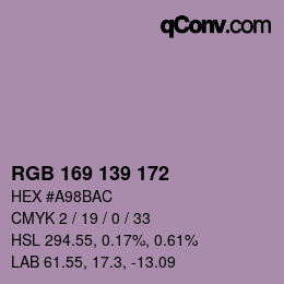カラーコード: RGB 169 139 172 | qconv.com