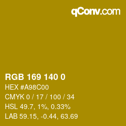 Color code: RGB 169 140 0 | qconv.com