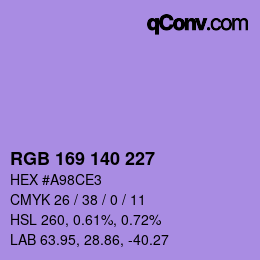 颜色代码: RGB 169 140 227 | qconv.com