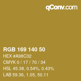 Color code: RGB 169 140 50 | qconv.com