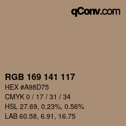 Código de color: RGB 169 141 117 | qconv.com