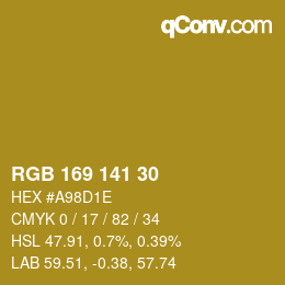 Color code: RGB 169 141 30 | qconv.com