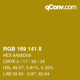 Color code: RGB 169 141 8 | qconv.com