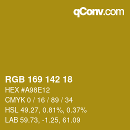 Color code: RGB 169 142 18 | qconv.com