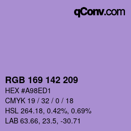 Color code: RGB 169 142 209 | qconv.com